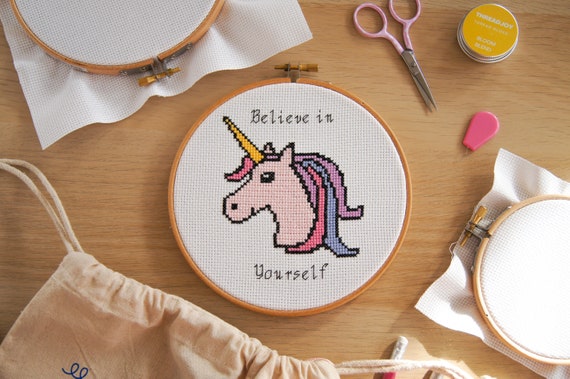 Charlie the Unicorn Cross Stitches in Hoops or Small Frames Set of