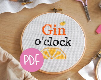 Gin o'clock Cross Stitch Chart - Printable PDF for Beginners
