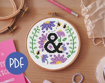Ampersand & - Floral A-Z Digital Cross Stitch Pattern - Alphabet