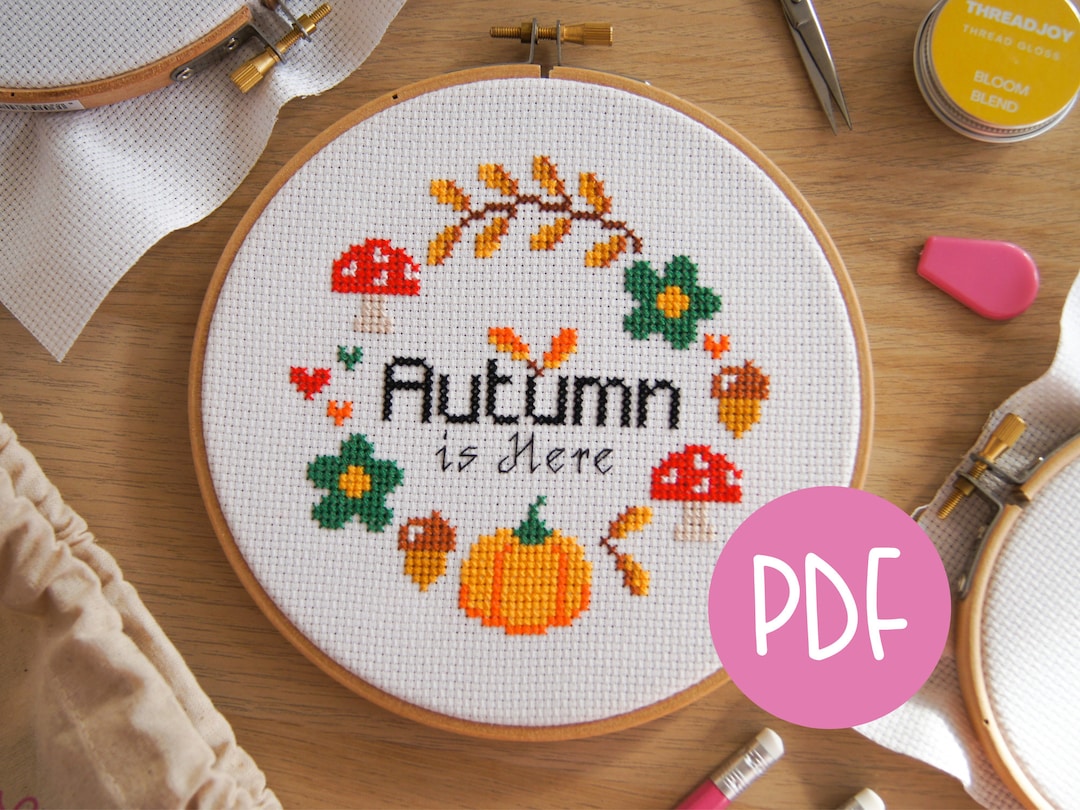 Autumn is Here Pumpkin Cross Stitch Pattern PDF Printable Download - Etsy