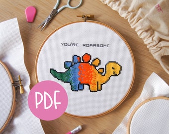 Dinosaur Cross Stitch Pattern - You're Roarsome - PDF Download