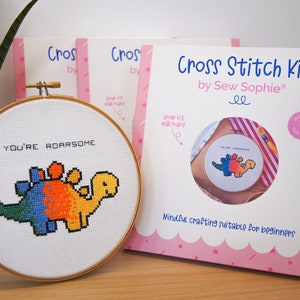 Dinosaur Cross Stitch Kit - You're Roarsome - Craft Gift for Beginners