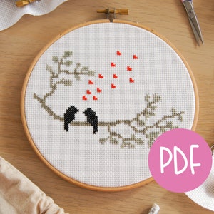 Love Birds Cross Stitch Pattern - Printable PDF Download