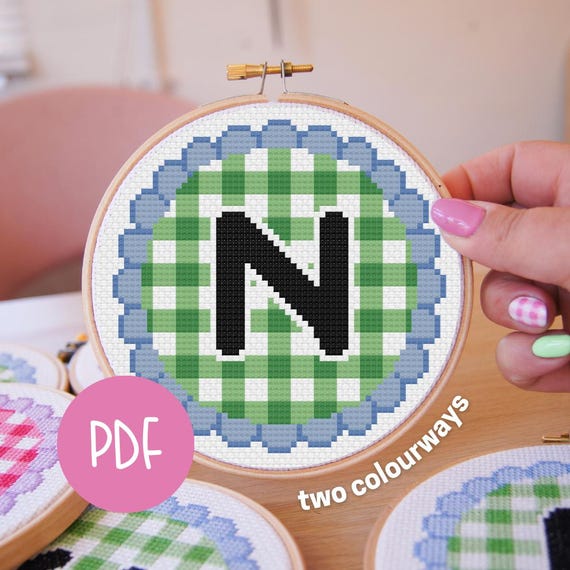 Letter N | Gingham A-Z Digital Cross Stitch Pattern | Alphabet