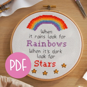 Rainbow and Stars Cross Stitch Pattern - Printable PDF Download