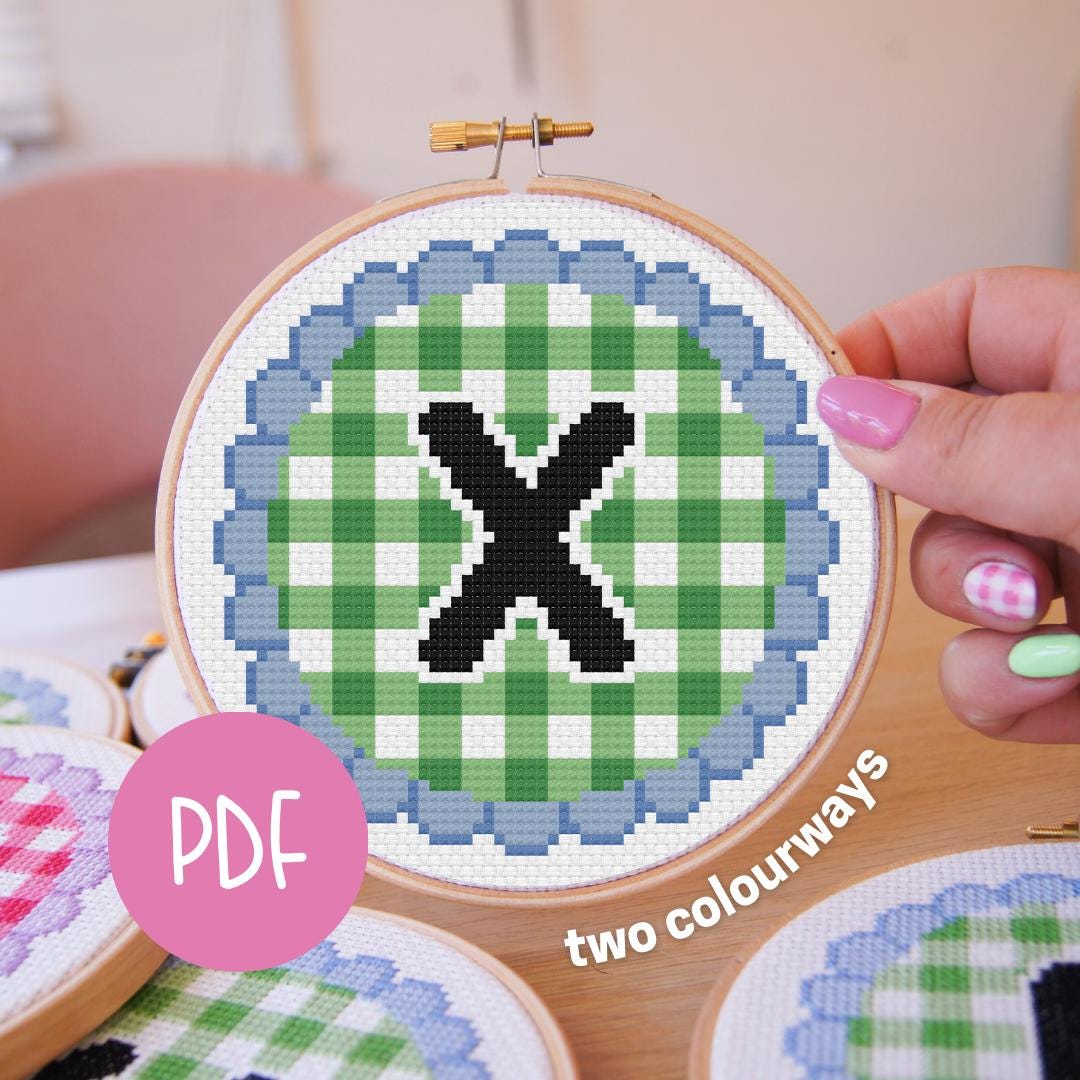 X Stitching Pattern Letter X | Gingham A-Z Digital Cross Stitch Pattern | Alphabet | Stitch ...
