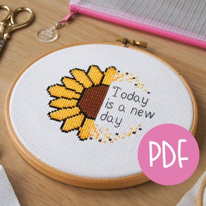 Sunflower Motivational Cross Stitch Pattern PDF - Instant Printable Download