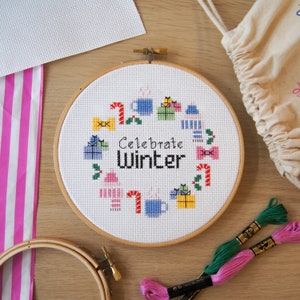 Vier de winter - Seizoensgebonden kruissteekpatroon PDF afdrukbare download