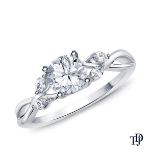 Vine & Leaves Style Marquise Bud Diamond Engagement Ring Semi Mount, Side Marquise Diamond Engagement Ring, Marquise Diamond Ring Semi Mount