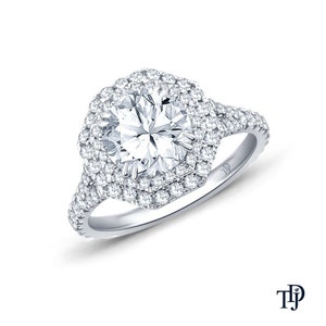 0,25 ct/0,50 ct/1,00 ct naturlig diamant i mitten med 0,80 ct sidodiamanter, split oktagonal dubbel halo-förlovningsring med certifikat