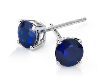 2.00ctw Natural Blue Sapphire Stud Earrings 14K Gold Certified Gemstone Earrings for Women