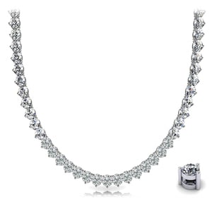 5ctw- 15ctw 3 Prong Round Basket Diamond Tennis Necklace With Certificate, Diamond Tennis Necklace for women, Beautiful White Diamonds