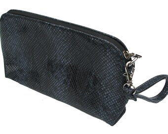 smell proof clutch bag in snakeskin blue