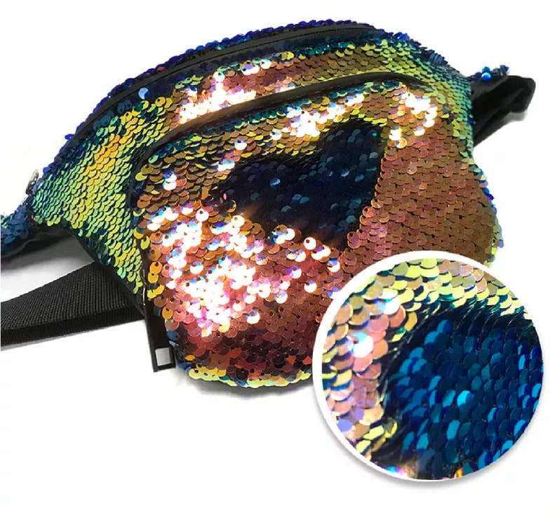 Smell Proof Sequin Belt Bag Travel Rainbow Gold Bag Carbon Lined Bum Bag Waist Rave Festival Carnival Sparkly Bum Bag Rave Crossbody Pouch image 2