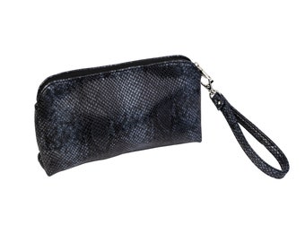 Odour proof smell proof bag, Blue snakeskin look clutch bag