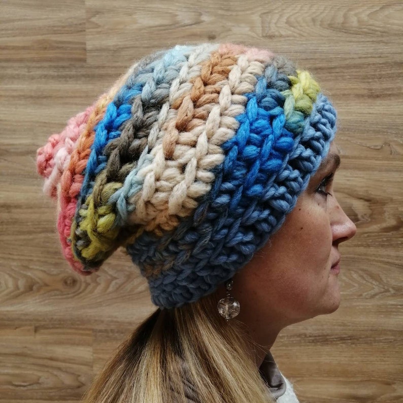 Boho hat Slouchy beanie Crochet hat Womens gift Women knit hat Crochet hat Winter hat Cable Knit Beanie Multicolor Slouchy hat