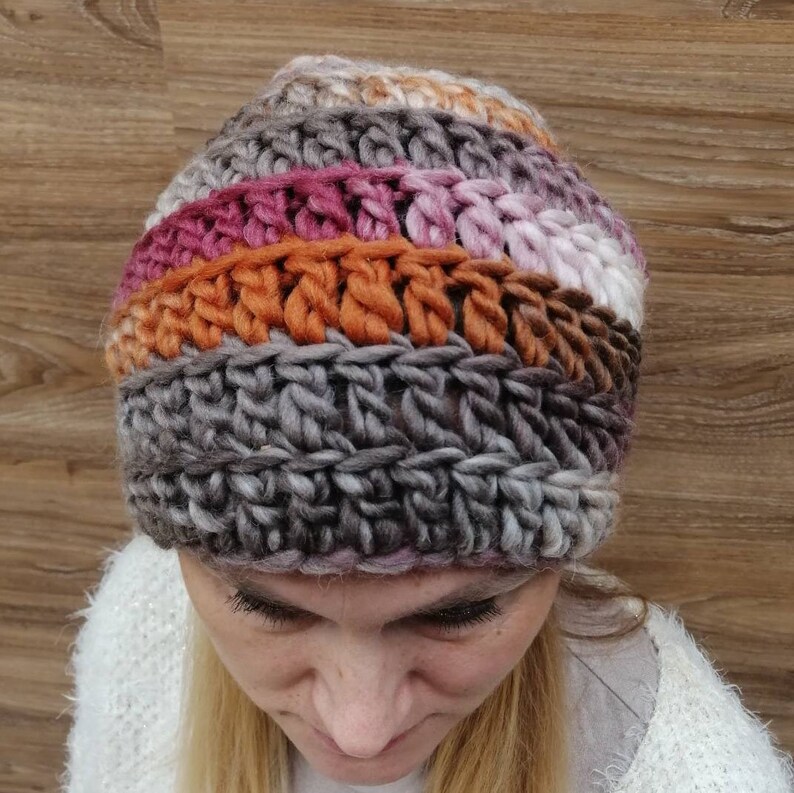 Multicolor Slouchy hat Boho hat Slouchy beanie Cable Knit Beanie Crochet hat Women knit hat,Brown Winter hat Womens gift