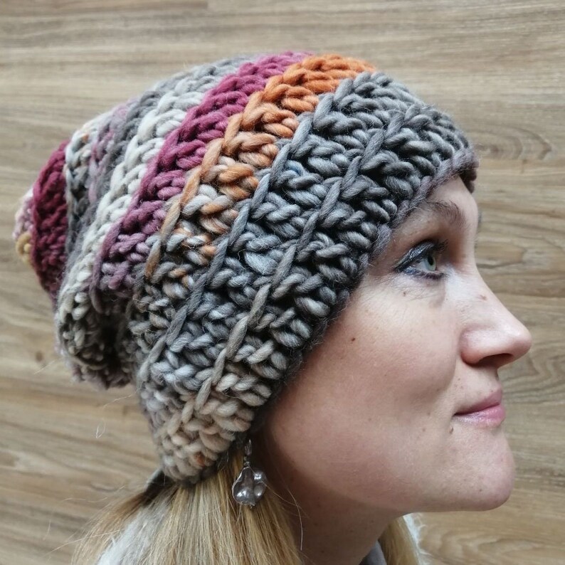 Multicolor Slouchy hat Boho hat Slouchy beanie Cable Knit Beanie Crochet hat Women knit hat,Brown Winter hat Womens gift