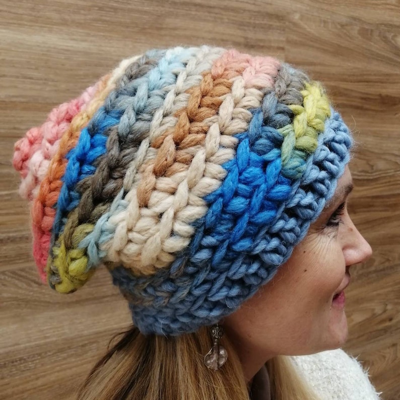 Boho hat Slouchy beanie Crochet hat Womens gift Women knit hat Crochet hat Winter hat Cable Knit Beanie Multicolor Slouchy hat