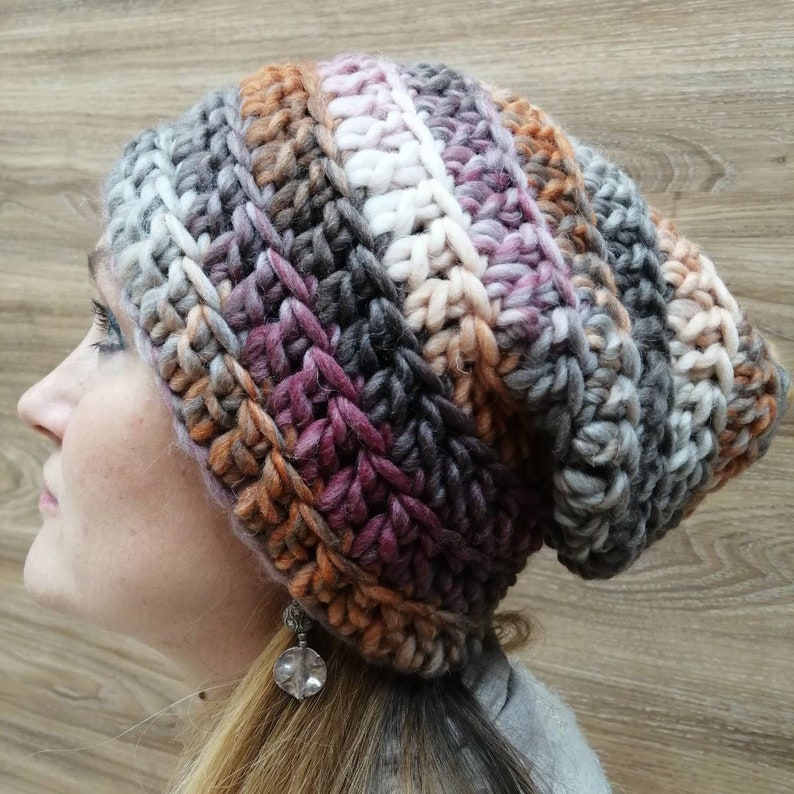 Multicolor Slouchy hat Boho hat Slouchy beanie Cable Knit Beanie Crochet hat Women knit hat,Brown Winter hat Womens gift