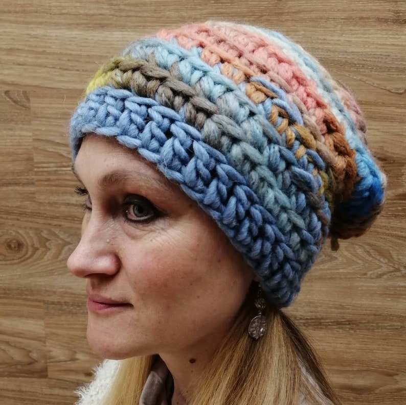 Boho hat Slouchy beanie Crochet hat Womens gift Women knit hat Crochet hat Winter hat Cable Knit Beanie Multicolor Slouchy hat