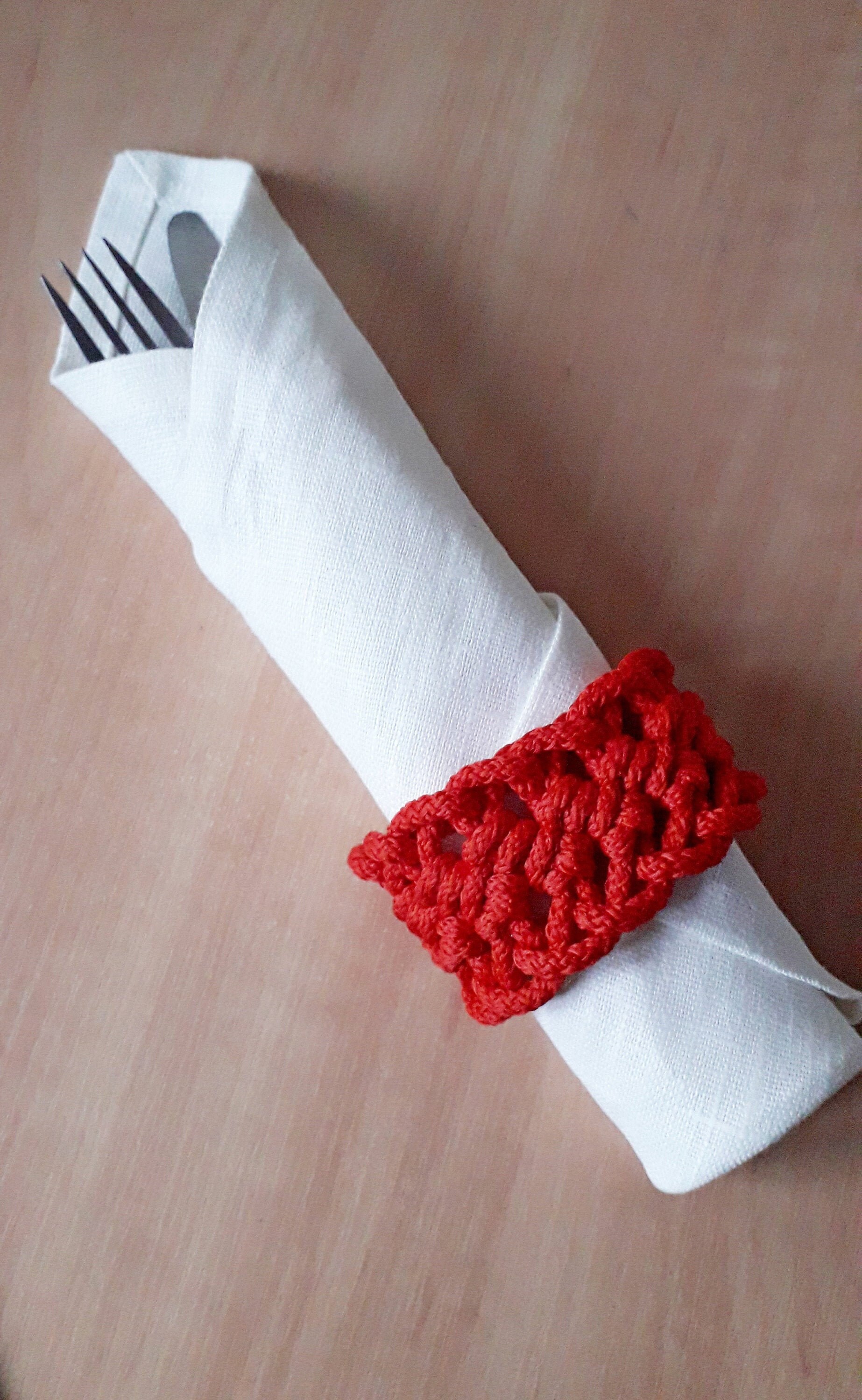 Red napkin ring. Set of 6 crochet napkin Rings holders. Etsy