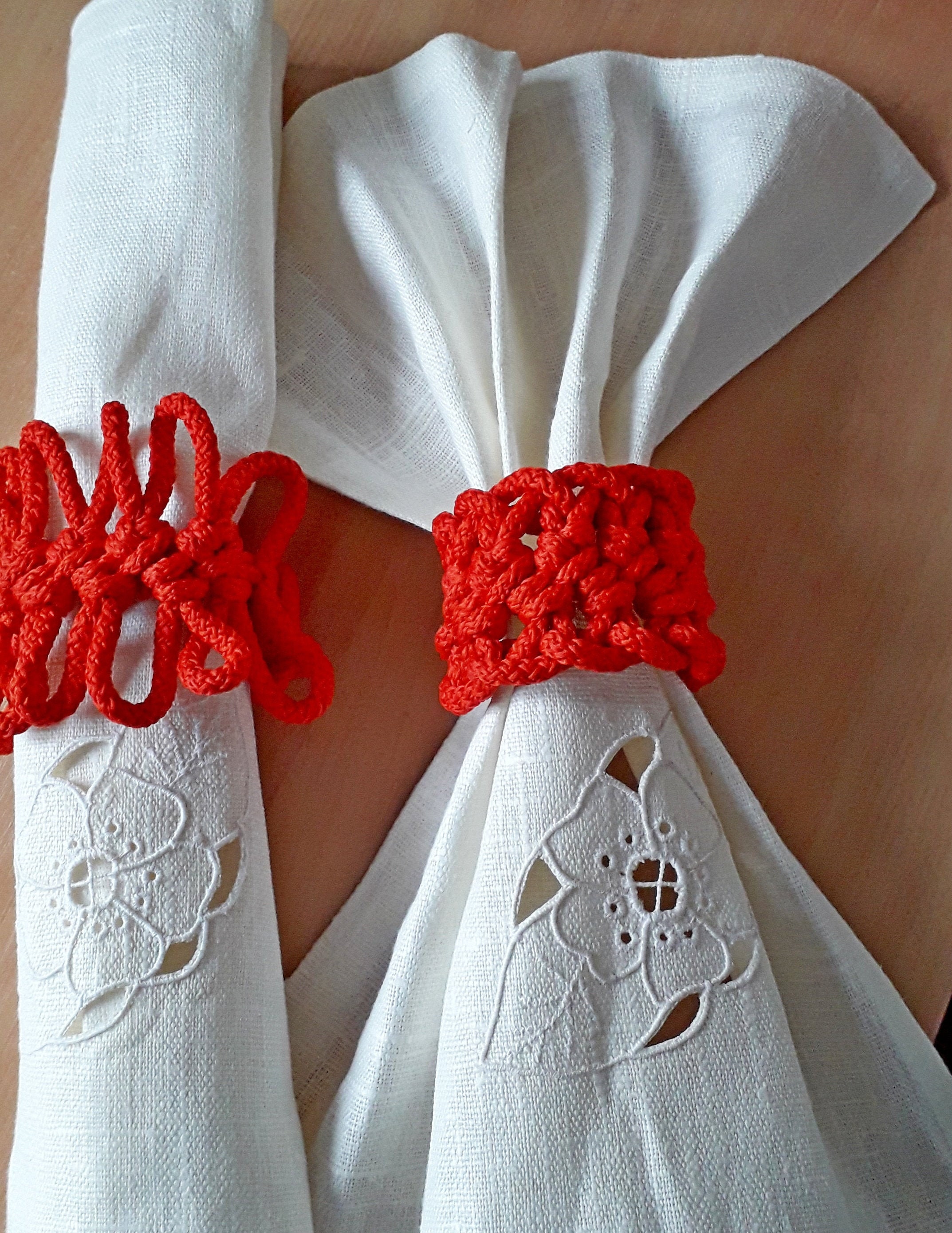 Red napkin ring. Set of 6 crochet napkin Rings holders. Etsy