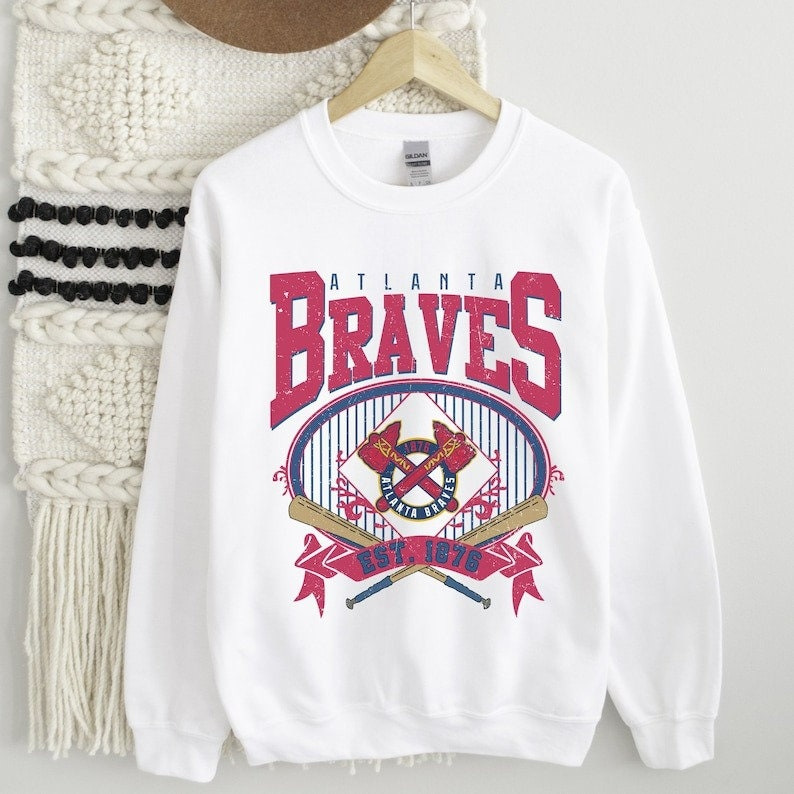 Vintage 1991 MLB Atlanta Braves Pullover Sweatshirts Baseball Team Made in  USA Blue Colour 