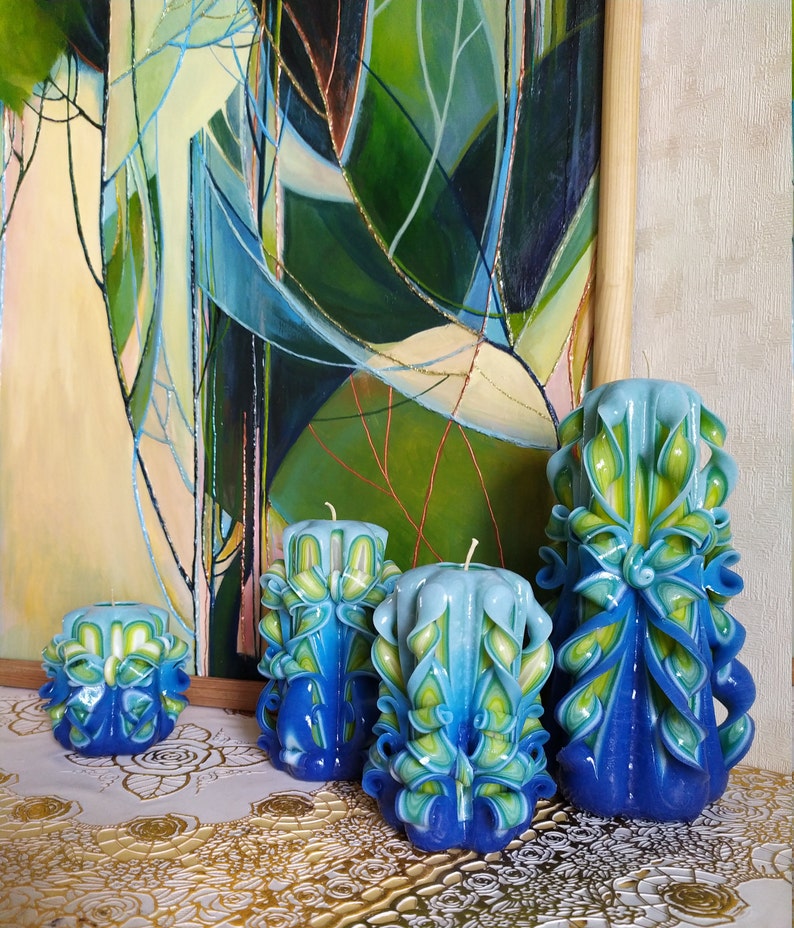 Bright candle in bluegreen colorextraordinary gift idea for Etsy