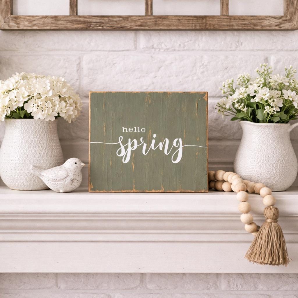 Hello Spring Signature Box Hello Spring Farmhouse Sign, Tiered Tray Decor - Etsy