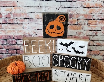 Letrero de madera de Halloween, decoración de bandeja escalonada de estilo rústico, letreros espeluznantes