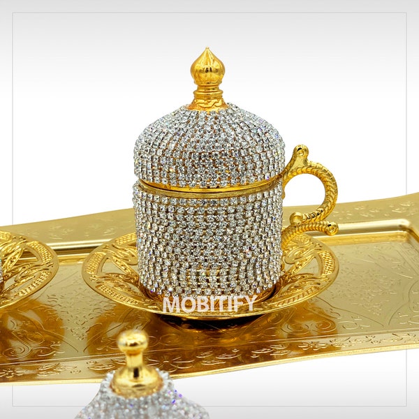 Handmade Swarovski Turkish Coffee Set & Espresso Set for 2