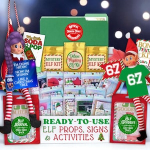 24 Day DELUXE Elf Kit with Pre-planned Activities, Mini Elf Signs & Props | Funny, Cute Kids Christmas Elves | Santa Letter + Printables