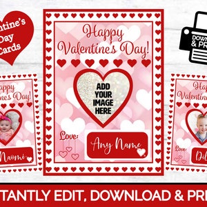 Cartes photo modifiables personnalisées pour la Saint-Valentin pour l'école, la famille, les enfants, les tout-petits, bébé - Modifiable - Modifier et imprimer - Carte coeur - Garderie