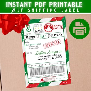 Plantilla de etiqueta de envío de elfo personalizada para imprimir / Impresión de correo del Polo Norte de Navidad / Idea de llegada de elfo personalizada / Correo exprés de elfos