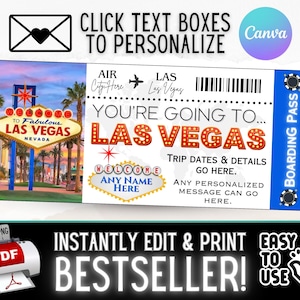 SOFORT BEARBEITBAR Personalisierte Las Vegas Reise Bordkarte Geschenk Souvenir, Überraschung Weihnachtsurlaub Geburtstag Idee | Druckbare pdf