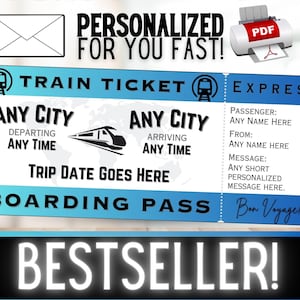 PERSONNALISÉ POUR VOUS Voyage en train, carte d'embarquement, billet cadeau souvenir | Bon cadeau d'idée d'anniversaire pour les vacances de Noël surprise | PDF imprimable