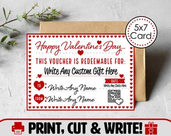 PRINTABLE Valentines Day Card Voucher Coupon for Gifts | 5x7 Card | Print on Standard Paper | Friend, Sister, Daughter, Boyfriend, Husband