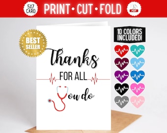 PRINTABLE Blank Medical THANK YOU Card | Print pdf Standard Paper, Instant Download | Doctor, Hospital Nurse, Labor Delivery | Red 10 Colors