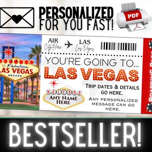 PERSONNALISÉ POUR VOUS Las Vegas Travel Boarding Pass, billet cadeau souvenir | Bon cadeau d'idée d'anniversaire pour les vacances de Noël surprise | PDF imprimable