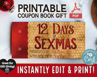 INSTANTLY EDIT 12 Days of SEXmas Naughty Coupon Book for Christmas Gifts Husband, Wife, Girlfriend, Boyfriend Kinky Gift Certificate Voucher