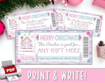 INSTANTLY PRINT & WRITE Pink Christmas Gingerbread House Gift Voucher Coupon Gift Certificate | Girls Surprise pdf Printable Template #17