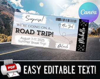 Editable Surprise Road Trip Gift Voucher | Printable Template | Editable Text | Instant Download | Easy to Use | Gift Travel | Boys or Girls