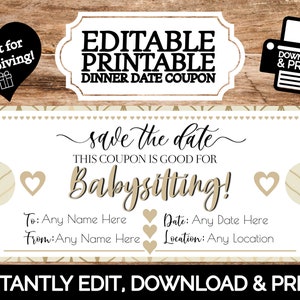 NATYCHMIAST EDYTOWALNY Spersonalizowany certyfikat opieki nad dziećmi Kupon Voucher | Edytuj i wydrukuj Szablon do wydruku | Prezent na walentynki z okazji baby shower DIY
