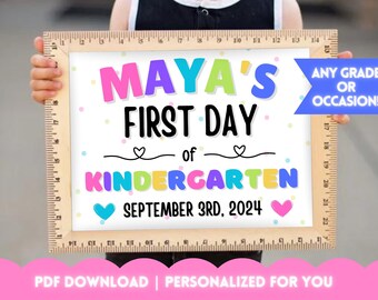 ANY GRADE Personalized for You First Week of Schools Sign for Girls | pdf Printable Download | First Day | Last Day | Any First Occasion