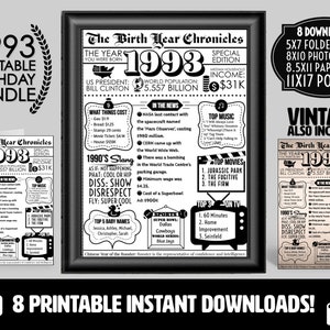1993 PRINTABLE Vintage Newspaper Year You Were Born Birthday Bundle | Card Printout Poster Gifts Him Her | What Happened in 1993 Party Decor