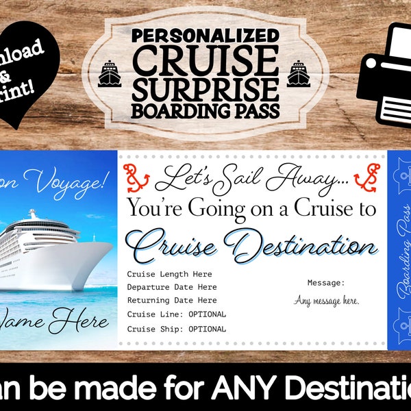 PERSONALIZED Cruise Boarding Pass Ticket Gift Souvenir | Surprise Reveal Printable | Fast Email Delivery | Vacations for Christmas | Fast