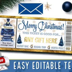 SOFORT BEARBEITEN Frohe Weihnachten Zugfahrt Express Golden Ticket | Glaube | Erleben Sie Schenken | Surprise Printable pdf Template - #19