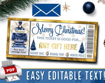 INSTANTLY EDIT Merry Christmas Train Ride Express Golden Ticket | Believe | Experience Gift Giving | Surprise Printable pdf Template - #19
