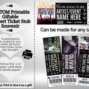 PERSONALIZED FOR YOU Concert or Event Ticket Stub Gift Souvenir Print Email Delivery Ways to Gift Concerts Birthday pdf Surprise image 2